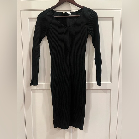 B+AB ribbed sweater dress wool blend size M black V-neck - Picture 1 of 7